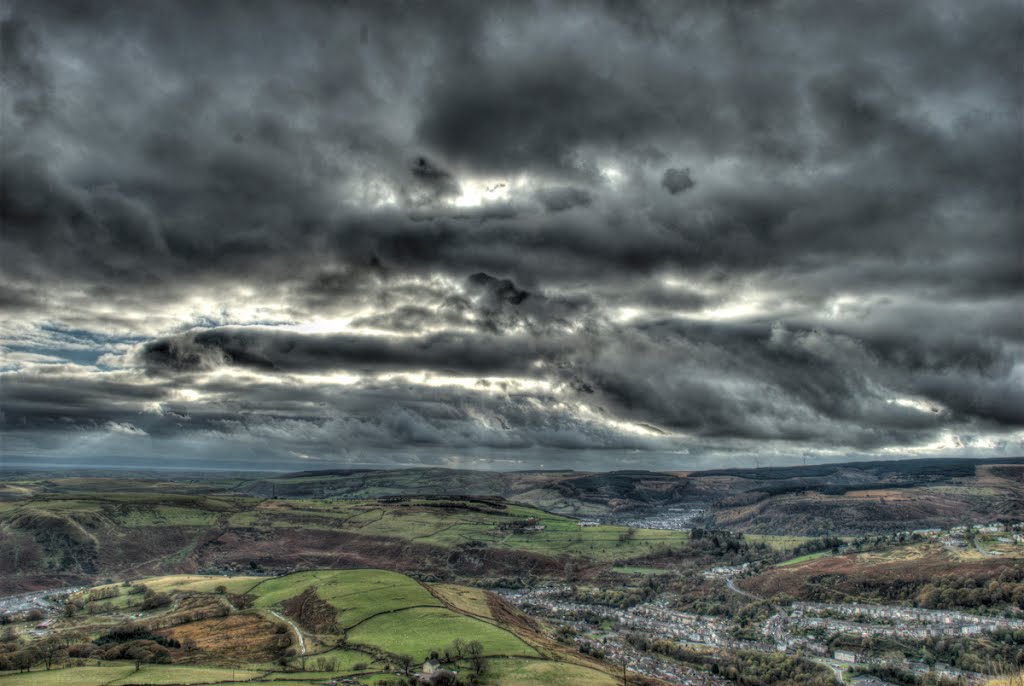 view over to Devon from Planted Slag Heap above Tylorstown
