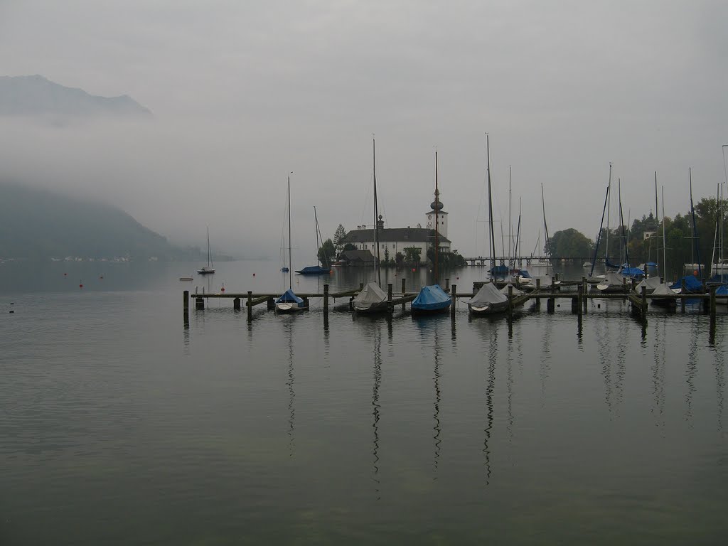 Traunsee. Fog over lake.