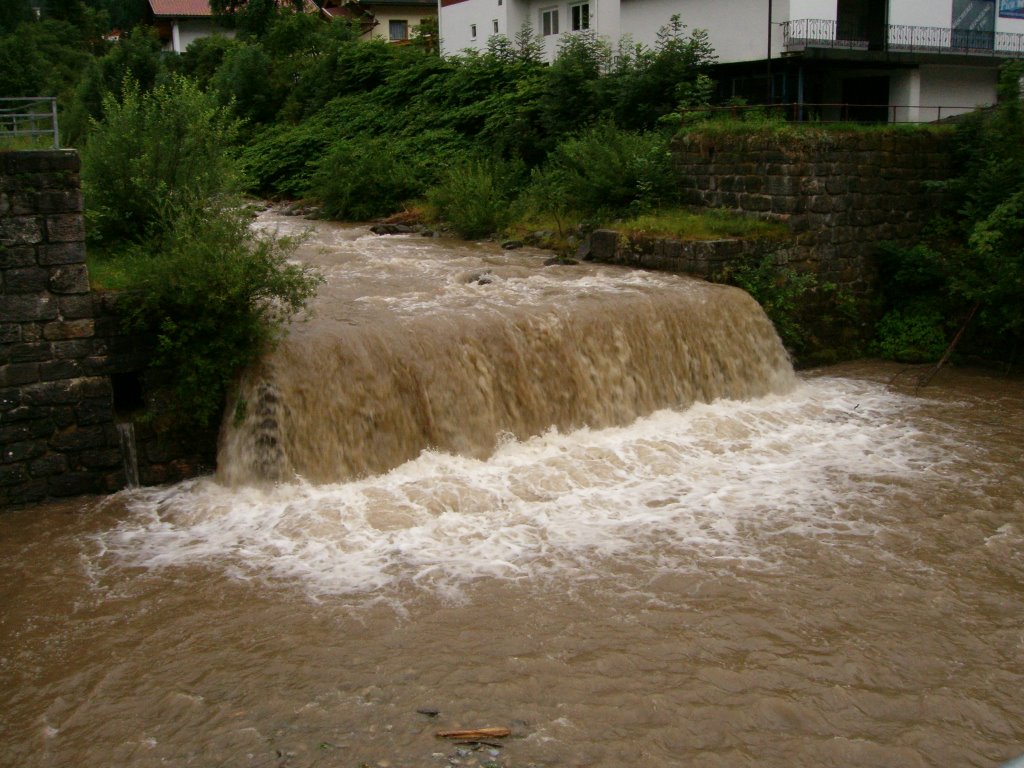 Mayrhofen river weir in flood