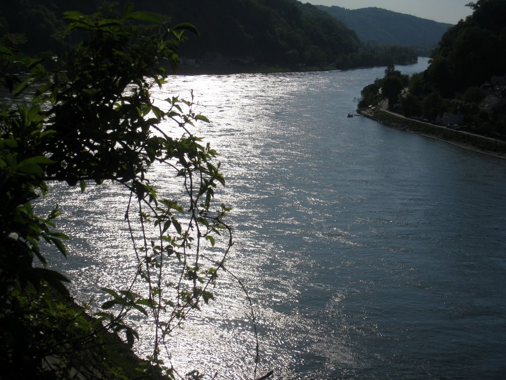 Schöne blaue Donau unter dem Schlossberg