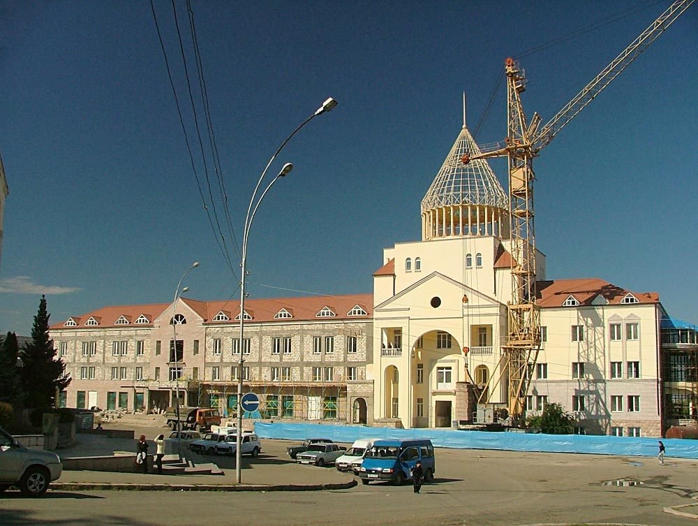 Construction of new buildings in Stepsnskert town, Nagorno-Karabakh republic