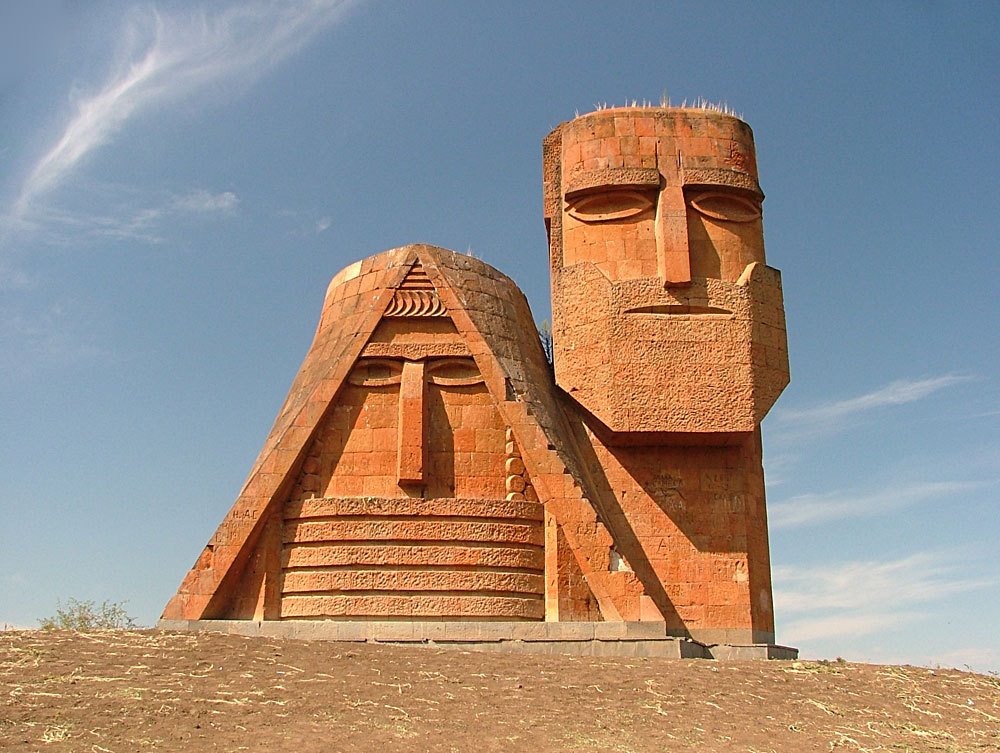 The symbol of Artsakh – the statue “We and our mountains”, Stepanakert town, Nagorno-Karabah Republic