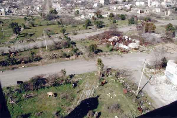 Ruins Aghdam town of Azerbaijan Republic after occupation
