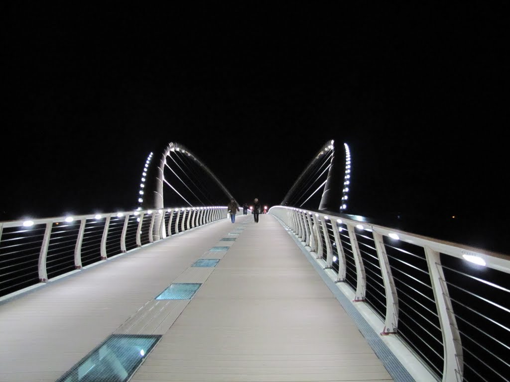 May-fly bridge by night at Szolnok