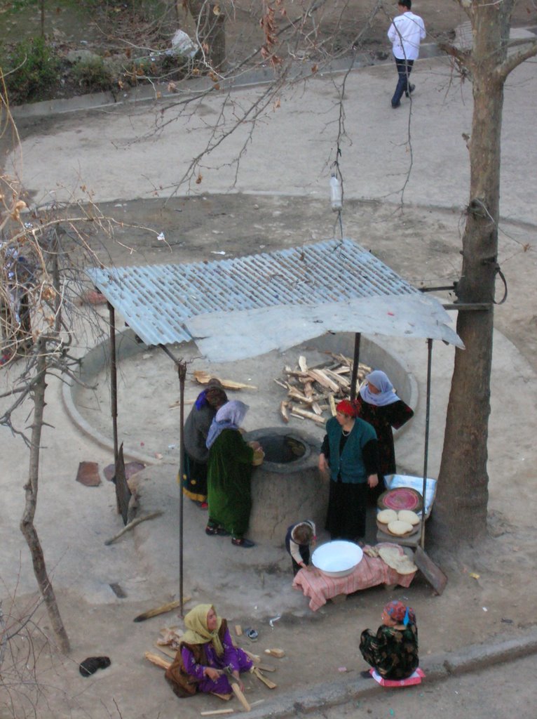 Cooking tajik bread in national oven