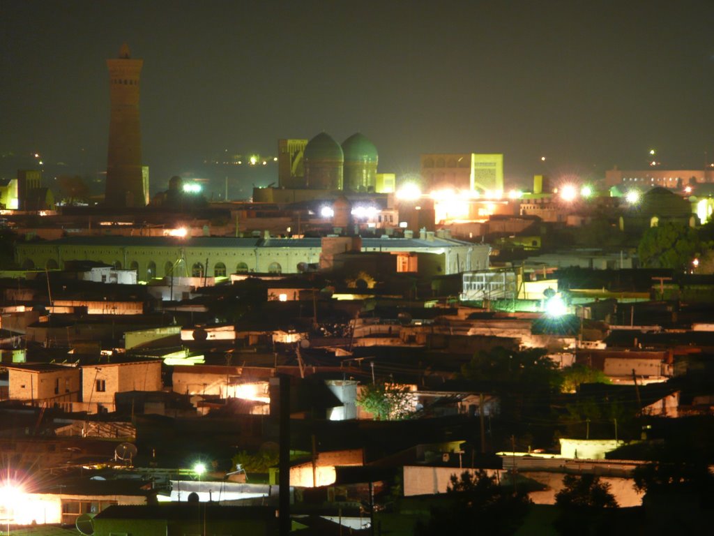 Kalon Minaret from Bukhara Hotel at night