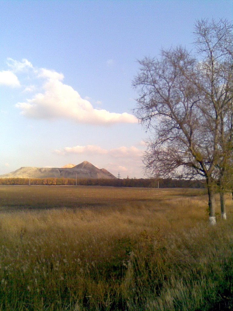 Вид на терикон з траси Марїнка - Донецьк  View up to waste bank from Marianka - Donetsk highway