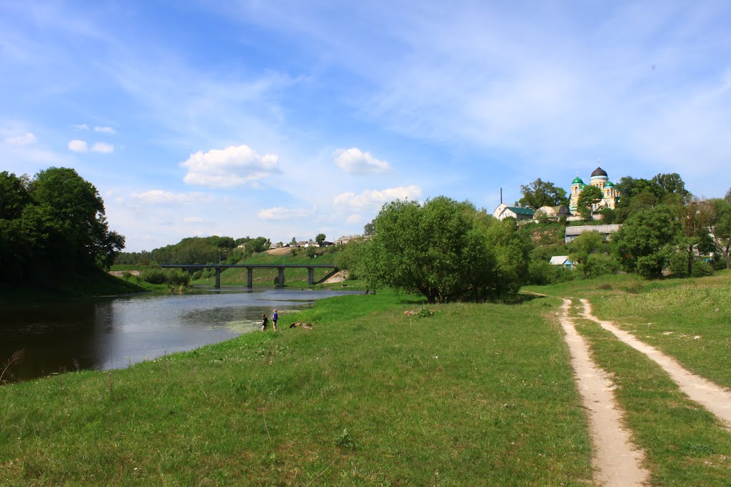 Horodnytsya. The view with the monastery and the bridge.