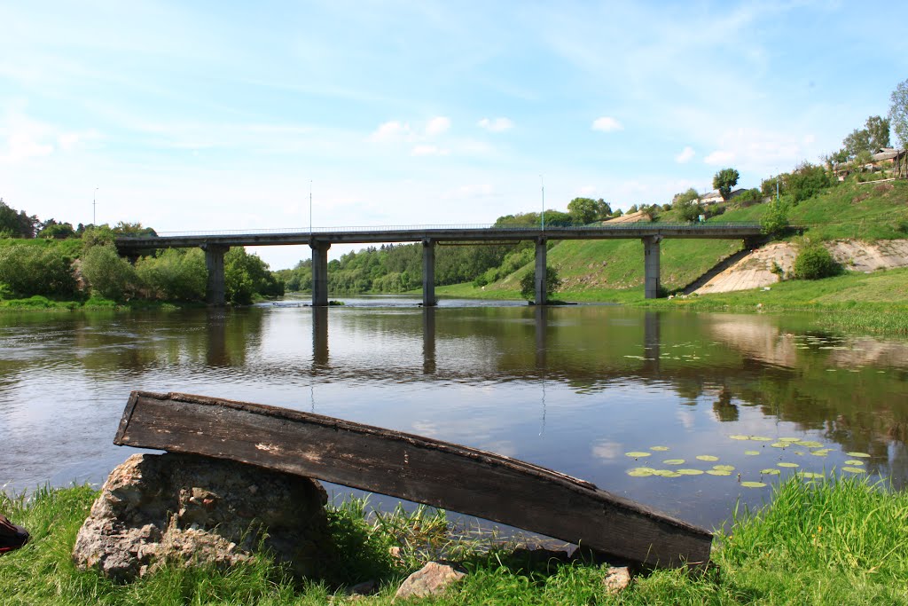 Horodnytsya. The bridge and the fired boat.