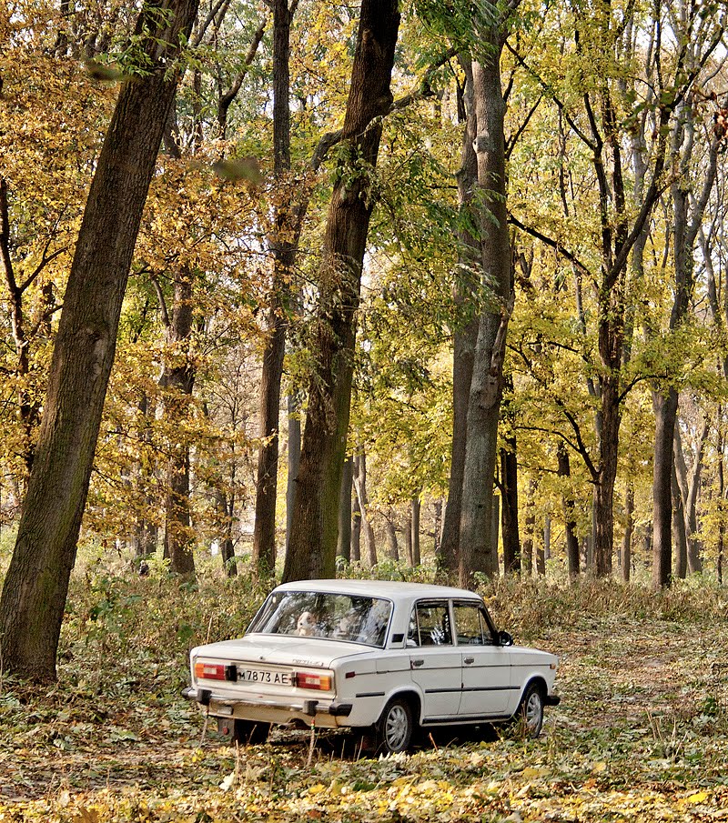 Парк Перемоги, ретро автомобіль, осінь