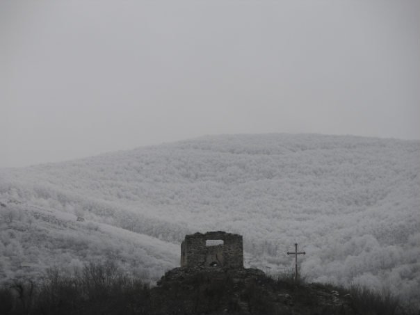 Black mountain in winter