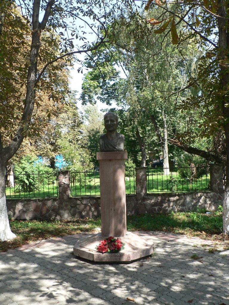 Monument to Jewish Philosopher Manes Shperber. Shperber was born in Zabolotiv, that times dominantly Jewish city and lived and died in France
