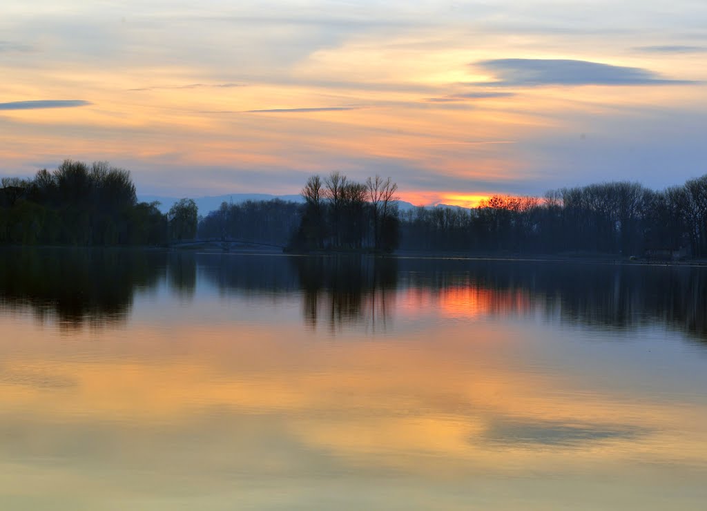 Lake, bridge, mountains