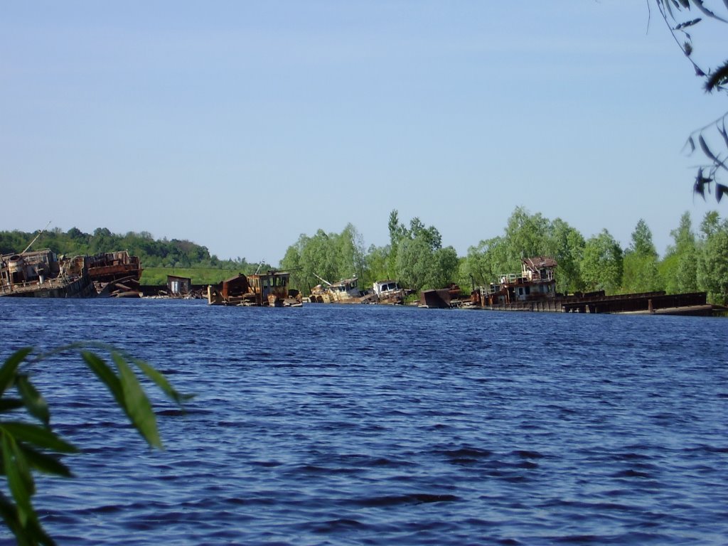 Cemetery of the ships on the river Pripyat