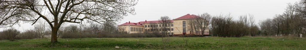 Панорама. Багерово. Первая школа. Слева блок спортзала, справа парадный вход