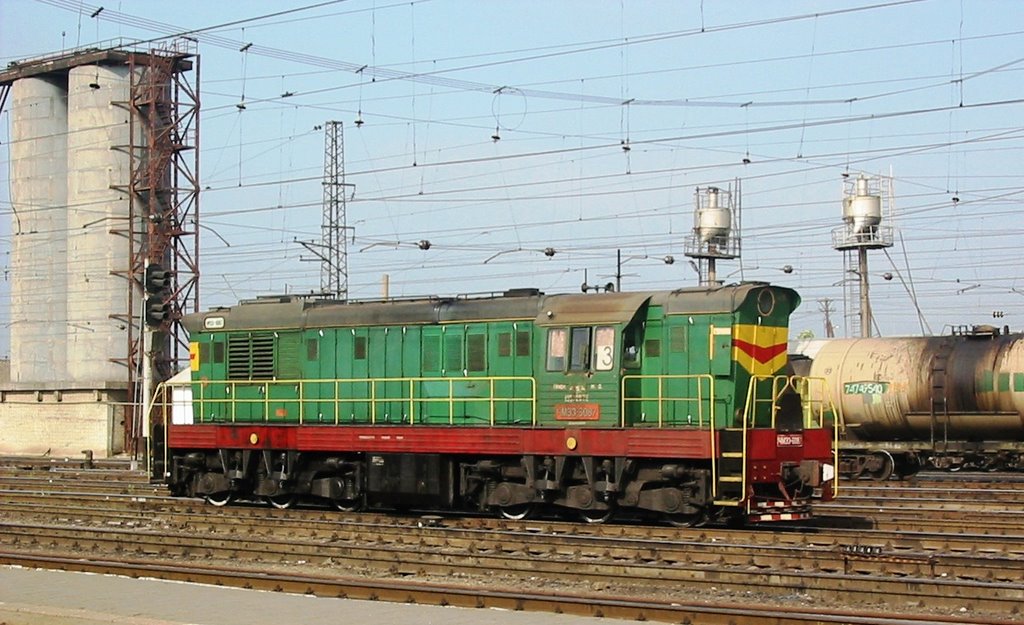 Diesel locomotive in Dzhankoi station, Ukraine
