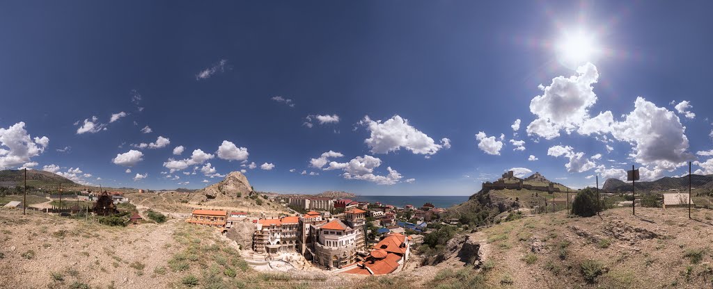 Crimea. Sudak. 360 ° view of the surroundings of the Genoese Fortress (on the right above the hill). There will be a garden city! / Крым. Судак. 360° панорама окрестностей Генуэзской крепости. Здесь будет город-сад!