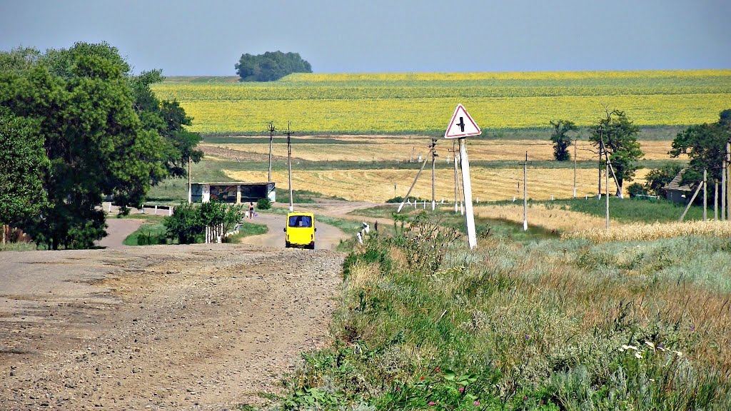 Шоссе местного/областного значения: Татарбунары - Желтый Яр - ~Шабо. Качество покрытия на нем - по-всякому: где нормально, а где - и вот такое, как здесь у Николаевки - безобразное (фото 2012г.)