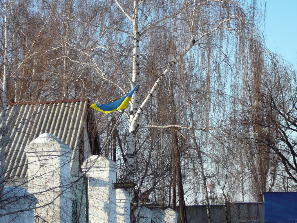 flag on Grishyna street, Trostyanets, "Abyssinya" area