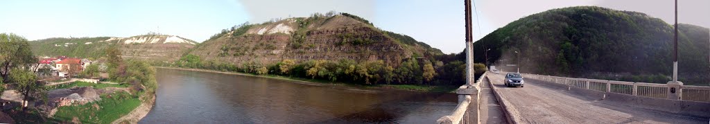 ZALESZCZYKI (Заліщики). Panorama w kierunku wschodnim z mostu na Dniestrze. Dniester river. Former border bridge between Polish and Romania (1922-1939).