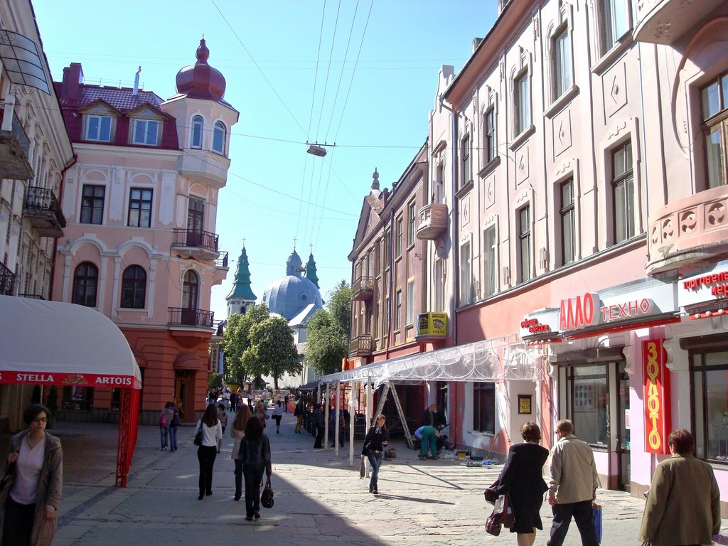 Ternopil, street in the old town, May 2009