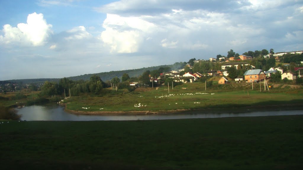 Wieś Krowinka nad rzeczką Gniezną