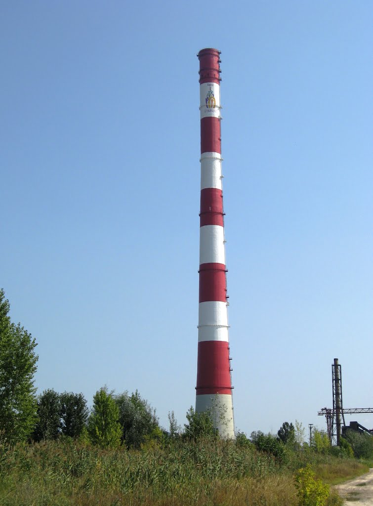 Харків (передмістя Пісочин). ТЕЦ-5 1970-х років з найвищою (75 метрів) в Харківській області трубою/ Kharkiv (suburb Pisochyn). CHP-5 (1970-s) with the highest (75 meters) pipe in Kharkiv oblast.