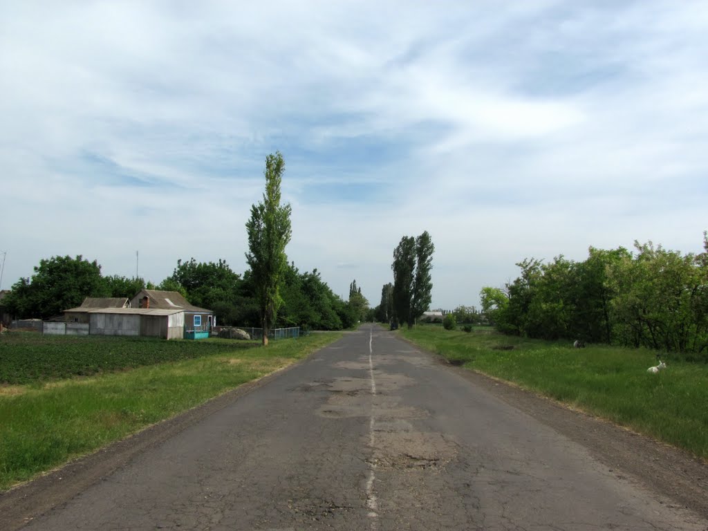 Вїзд з північної сторони селища Високопілля