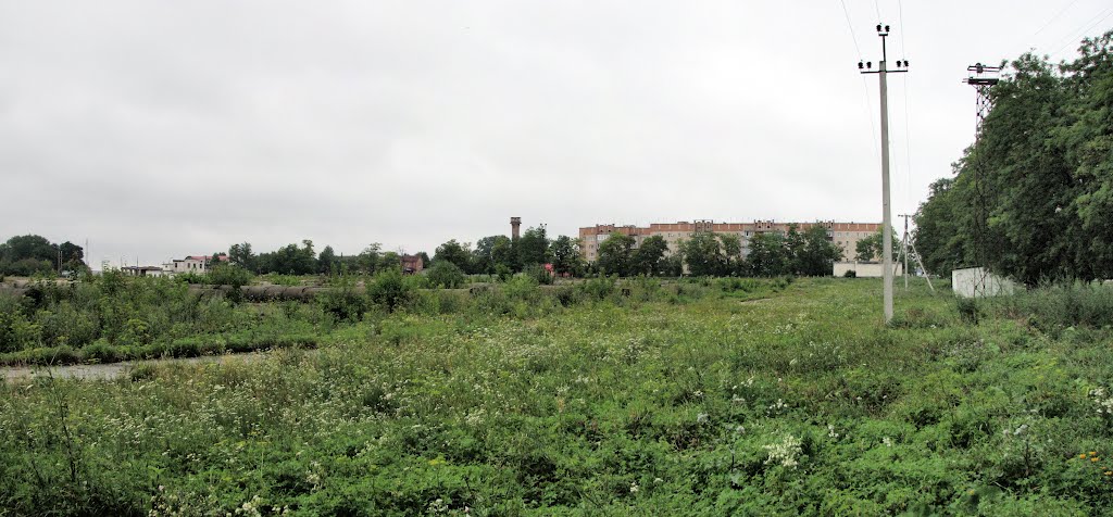 Панорама Городка у ж.д. ст. "Виктория" через заброшенное кагатное поле. Вид на северо-запад.