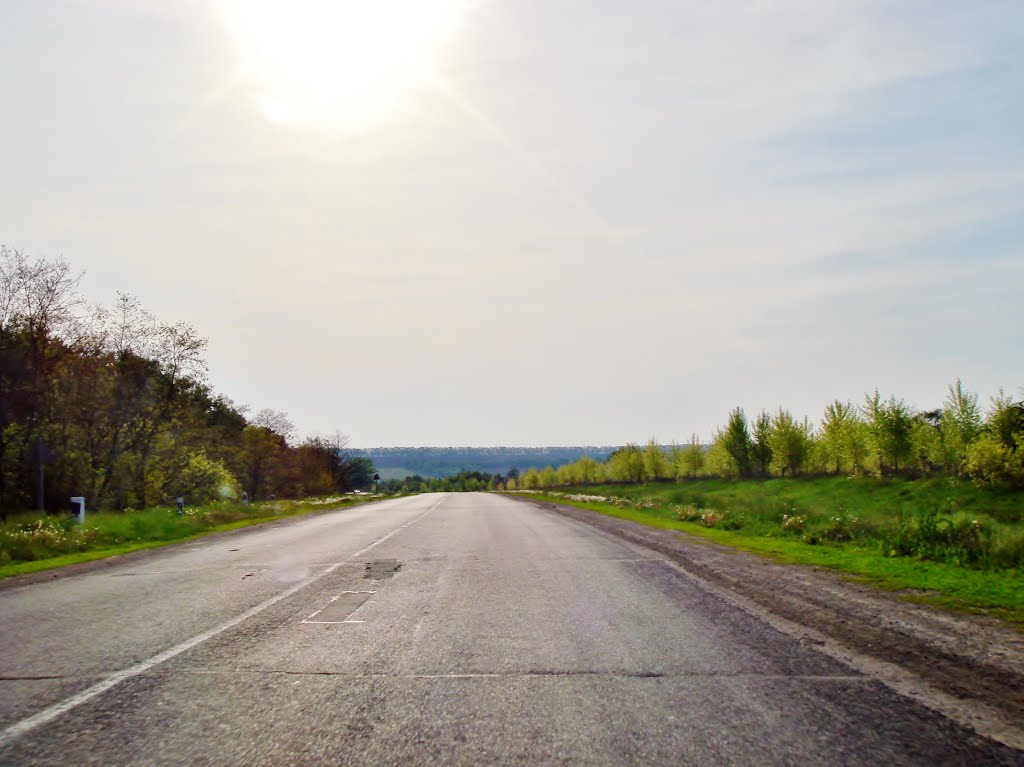 04.05.2014 7:58  Дорога Н16. Спуск по направлению к с.Богачовка.