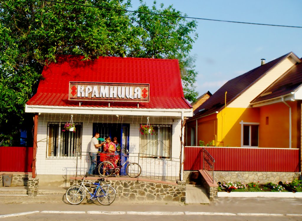 10.06.2012 18:11  Дорога Р-04.  пгт Лысянка, улица Котовского. Аккуратный магазинчик.