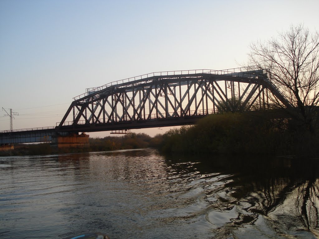 Залізничний міст/Le pont ferroviaire dans la rivière de Styr dans la petite ville de Rozhishche